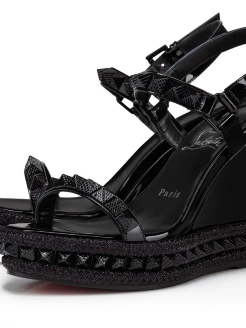 Christian Louboutin Pyraclou Black Patent Platform Wedges - Picture 1 of 7